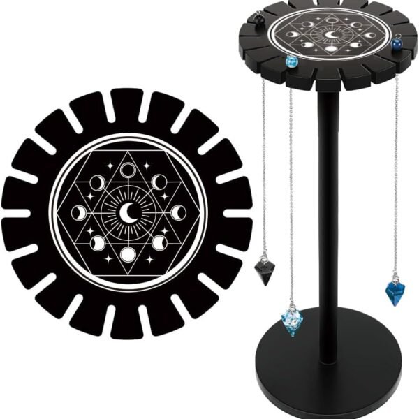 Pendulum Display Stand Moon Phase Crystal Display Shelf Holder Black 4.7x11 Divination Pendulum Storage Rack with 18 Slots for Crystal Stone Pendulum Necklaces Rack Witch Altar Decor