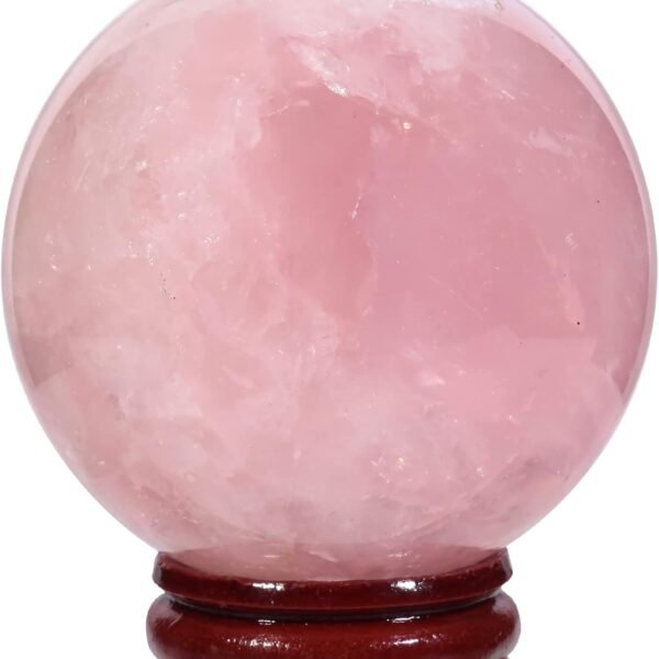 Natural Rose Quartz Crystal Ball Gemstone Home Decoration Healing Stone Sphere with Wood Stand,2.2"-2.4"