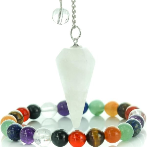 Pendulum & Chakra Healing Crystals Set - Quartz Crystal Pendulum for Divination - Crystals and Healing Stones - Meditation Accessories - Chakra Stones - Reiki Supplies - 8mm Bead Chakra Bracelets