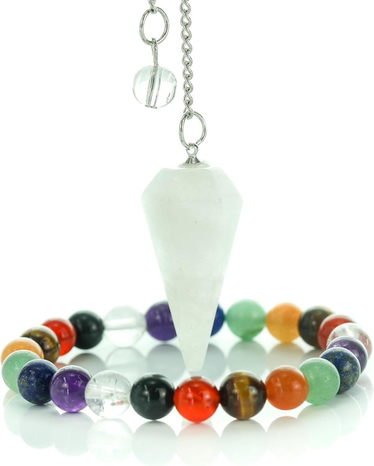 Pendulum & Chakra Healing Crystals Set - Quartz Crystal Pendulum for Divination - Crystals and Healing Stones - Meditation Accessories - Chakra Stones - Reiki Supplies - 8mm Bead Chakra Bracelets