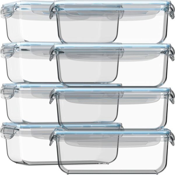 16-Piece 30 oz. glass meal prep container set with lids (8 sets)—reusable, leak-proof; freezer, oven, and dishwasher safe
