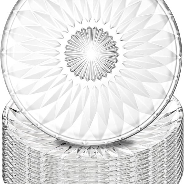 Set of 12 Crystal Glass Salad Plate, 8 Inch Round Clear Dessert Plates Restaurant Serving Party Plates for Fruits, Snacks