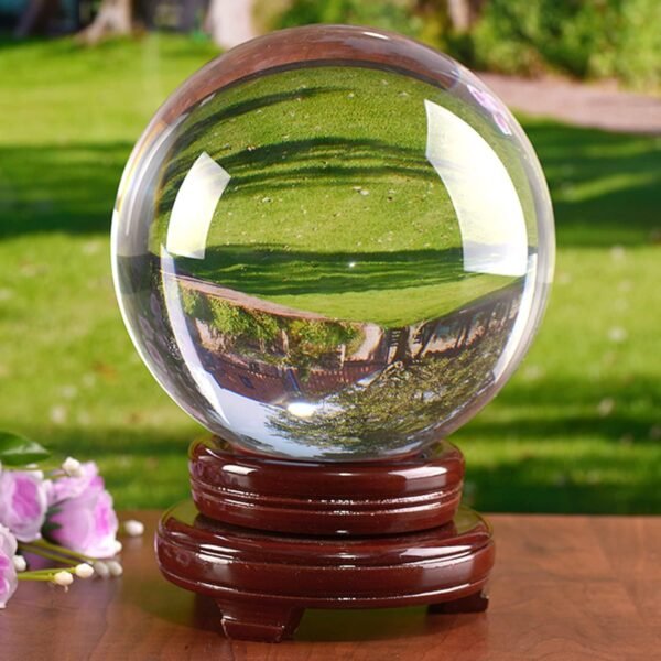 Crystal Ball 150mm(6 inch) Clear Crystal Ball with Wooden Stand for Lense Ball Meditation Divination Healing Photography Decor Magic Healing Sphere Ball