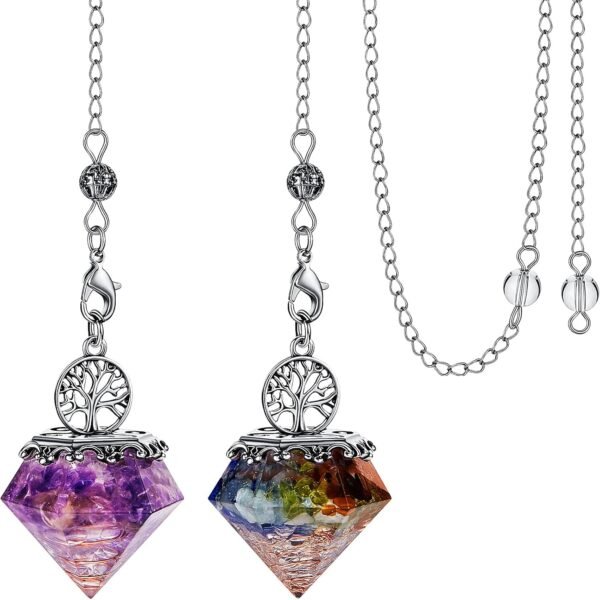 2 Pieces 7 Chakra Crystal Pendulum for Divination Natural Crystal Amethyst Pendulum Dowsing for Divination, Protection, Meditation,