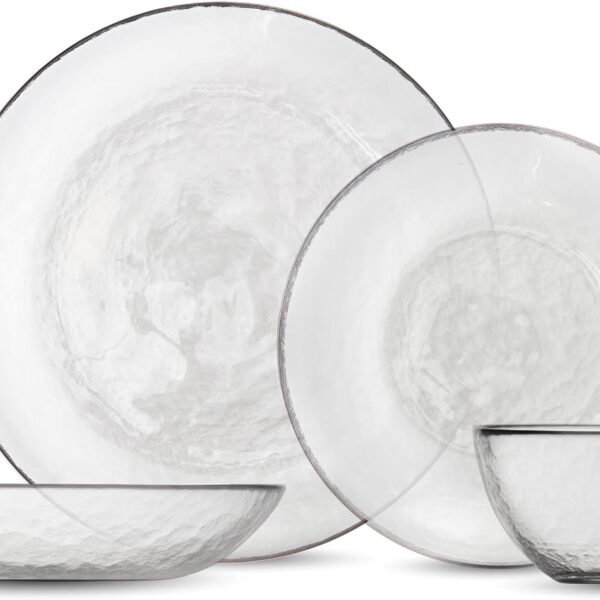 Glass 16 Piece Dinnerware Set, Service for 4, Clear
