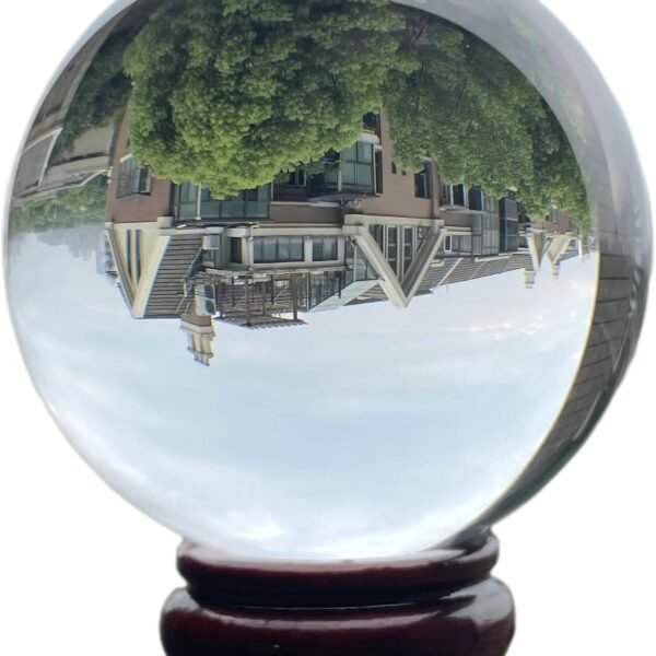 Transparent  Clear Crystal Ball Globe Glass Sphere for Meditation Healing Crystal Divination Photography Prop Home Decor, w/Wood Stand About 2.7LB 100mm (4 inches)