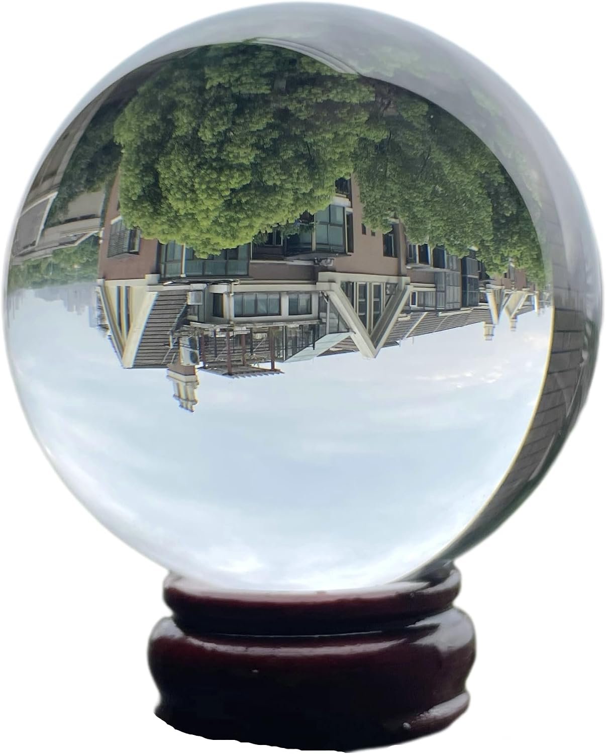 Transparent Clear Crystal Ball Globe Glass Sphere for Meditation Healing Crystal Divination Photography Prop Home Decor, w/Wood Stand About 2.7LB 100mm (4 inches)