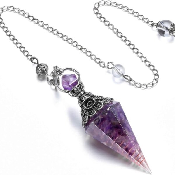 Natural Amethyst Crystal Pendulum Hexagonal Reiki Healing Crystal Points Gemstone Dowsing Orgone Pendulum for Divination Witchcraft Crystal Therapy