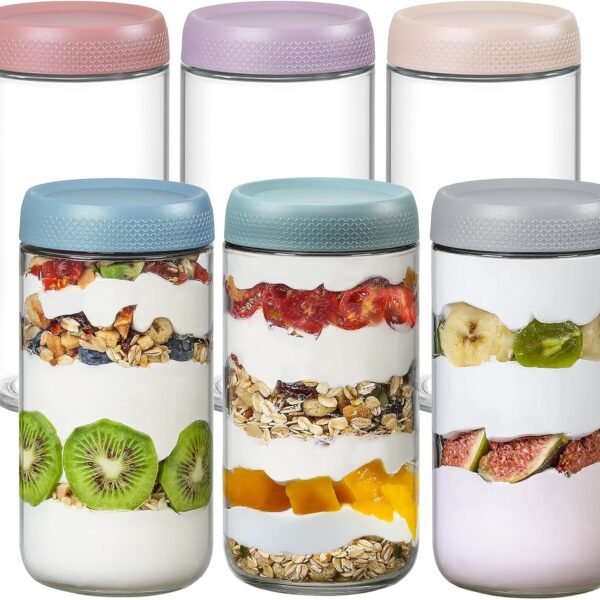 6-pack 24oz Glass jars with Airtight Lids, Overnight Oats Containers with Lids, Wide mouth Mason Salad jars, Glass Food Storage Containers for Snacks Yogurt Spice Sugar