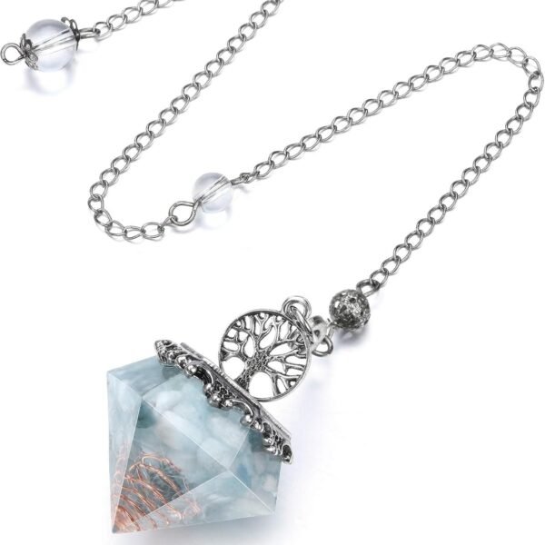 Aquamarine Crystal Pendulum Reiki Healing Gemstone Point Life Tree Pendulums for Dowsing Scrying Divination Meditation