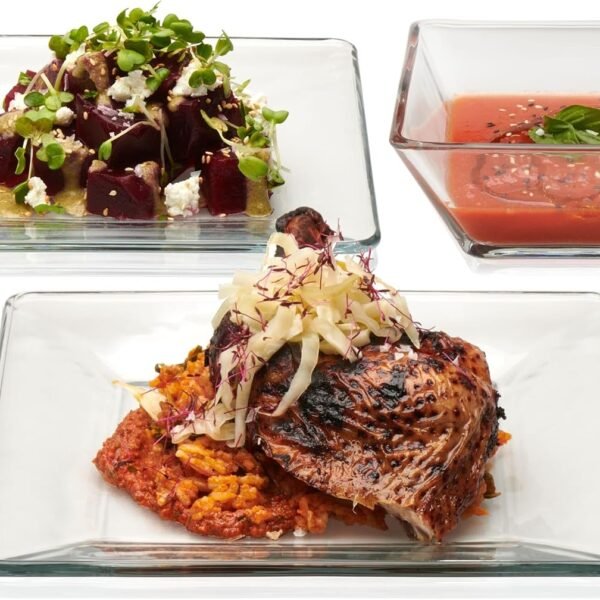 Glass Dinnerware Set, Sleek Square Clear Glass Plates and Bowls Set of 12, Dishwasher Safe Glass Dishes Set for Dinners and Parties