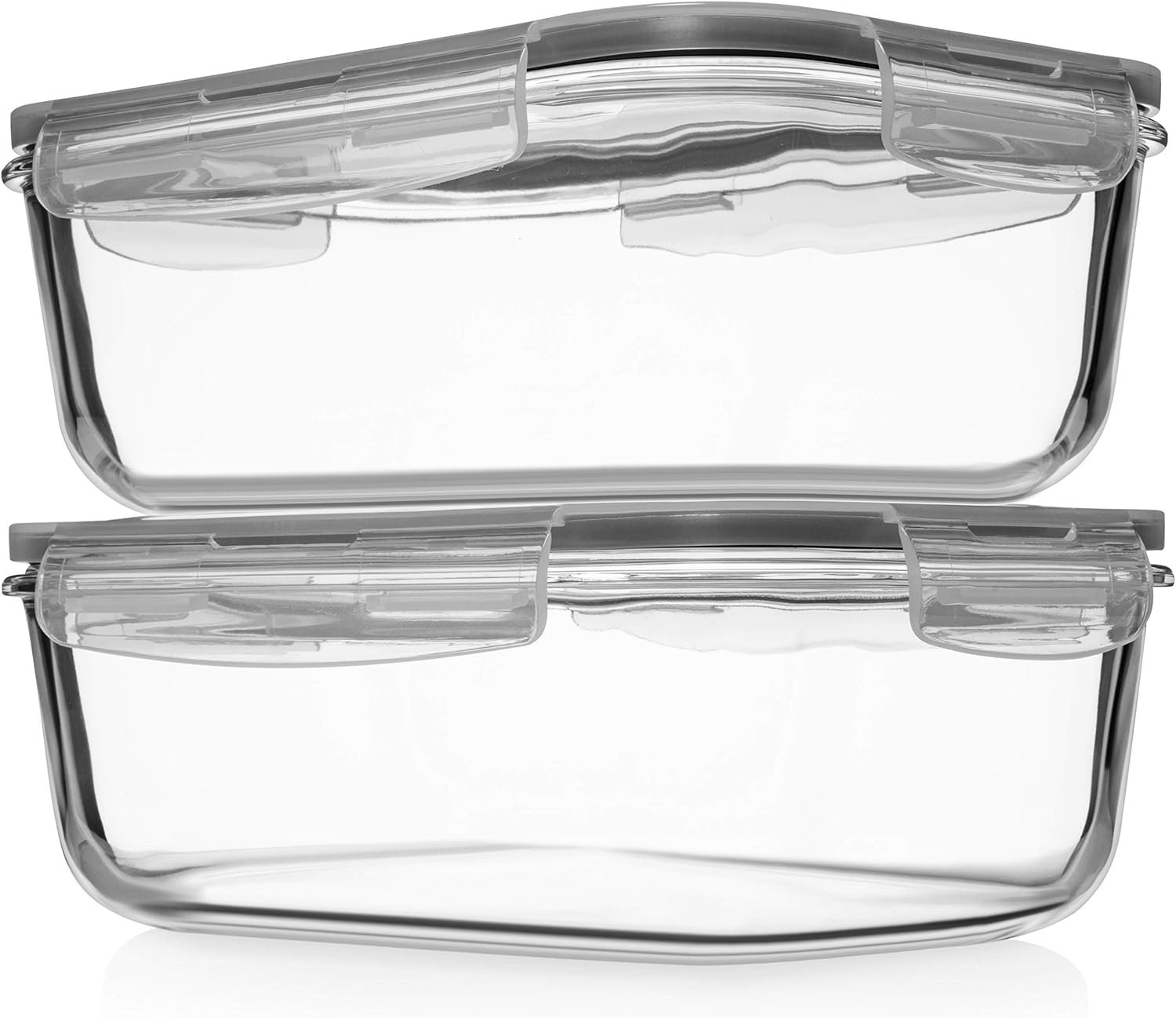 4-Piece large-capacity (8-cup/63 oz.) glass food storage/baking container set—2 containers + 2 locking lids; leak-proof; suitable for storing food, vegetables, or fruit; microwave and oven safe