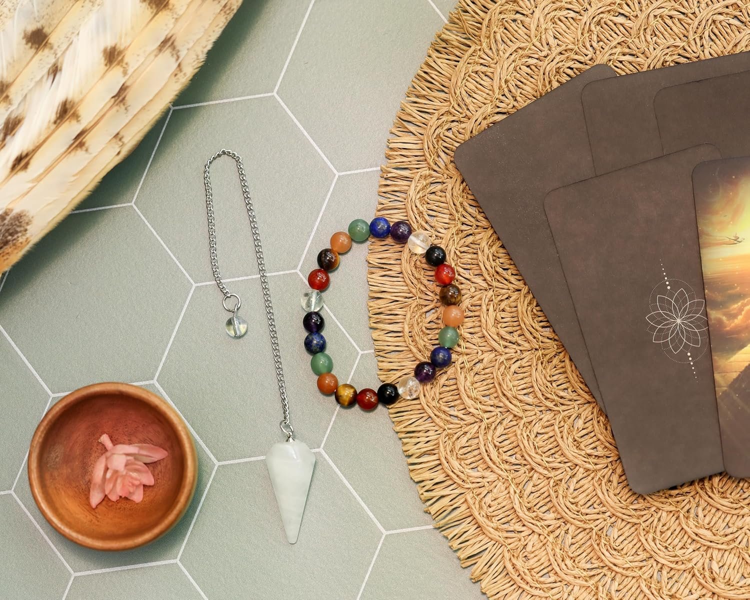 Pendulum & Chakra Healing Crystals Set - Quartz Crystal Pendulum for Divination - Crystals and Healing Stones - Meditation Accessories - Chakra Stones - Reiki Supplies - 8mm Bead Chakra Bracelets - Image 2
