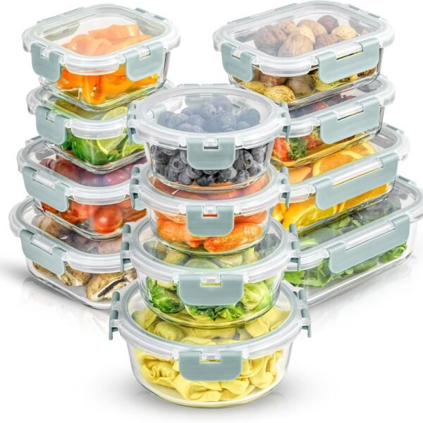 24-Piece Set: Borosilicate Glass Storage Containers with Lids (12 Airtight & Freezer-Safe Containers) – Ideal for Pantry, Kitchen, and Meal Prep